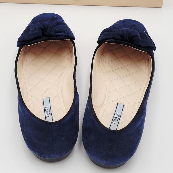 Prada Blue Suede Flat Shoes loafers flats Sz EU 38 US7.5 Camoscio Bicolo - Picture 11 of 16